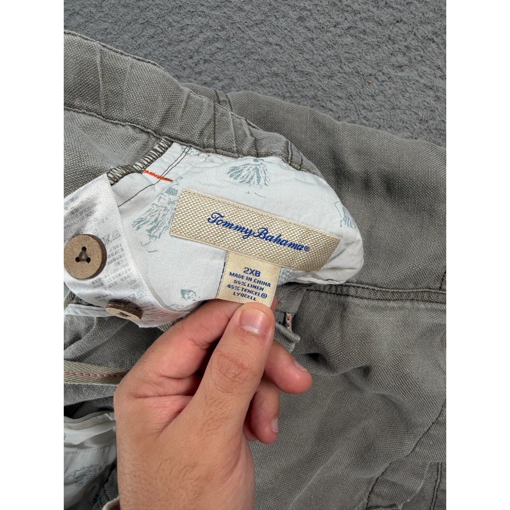 Tommy‎ Bahama Shorts Men's 2XB Gray Linen Cargo Pockets Elastic Waist Mid Rise - Picture 3 of 10